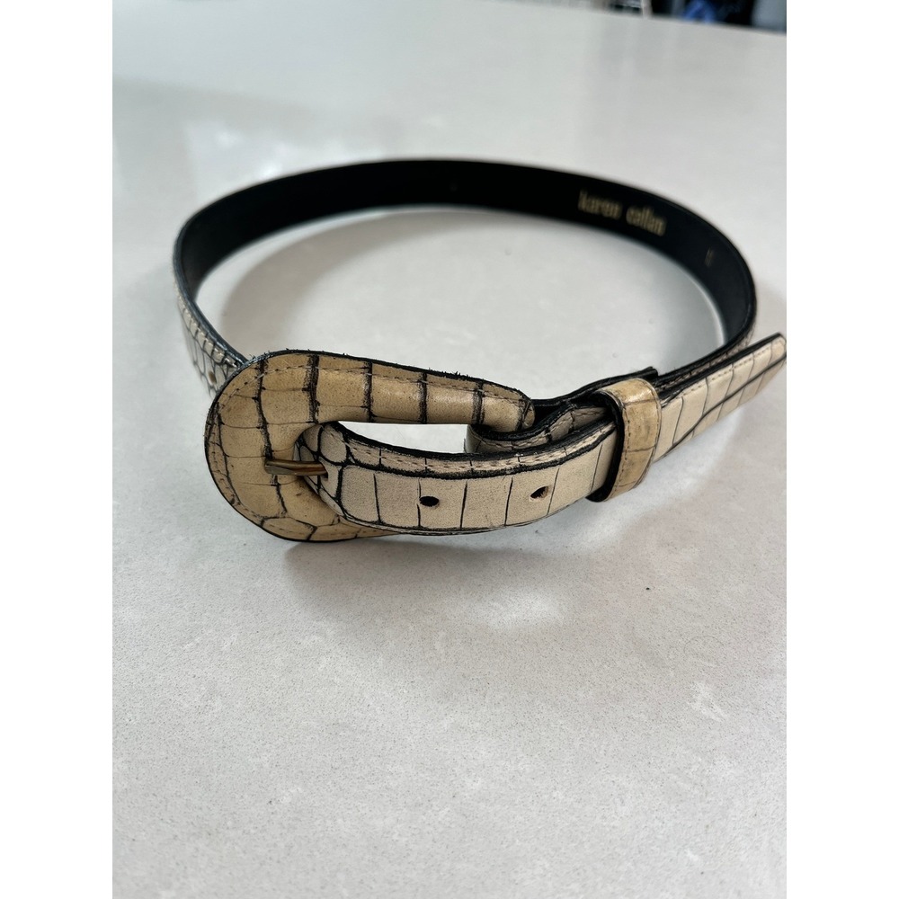 Karen Callan Belt M Croc Embossed Leather Covered Buckle Vintage Boho indie - Picture 4 of 8